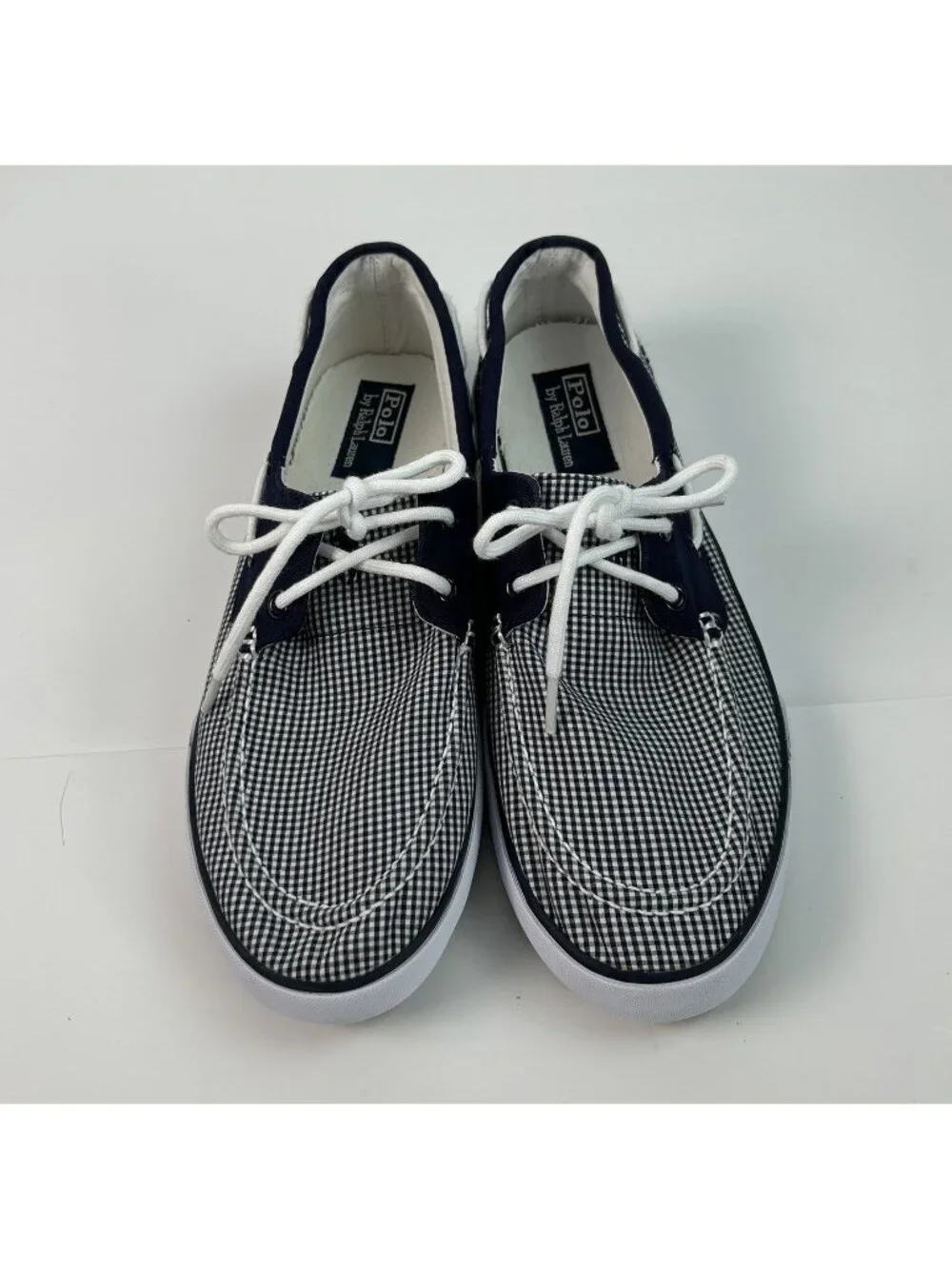 Polo Ralph Lauren Shoes Lander Low Canvas Gingham Blue  Topsiders Boat Size 11D
